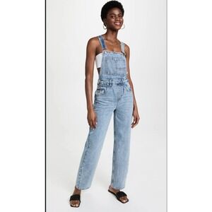 Good American 90s Denim Overalls Women 6/28 Blue Carpenter Wide Leg GNOA999